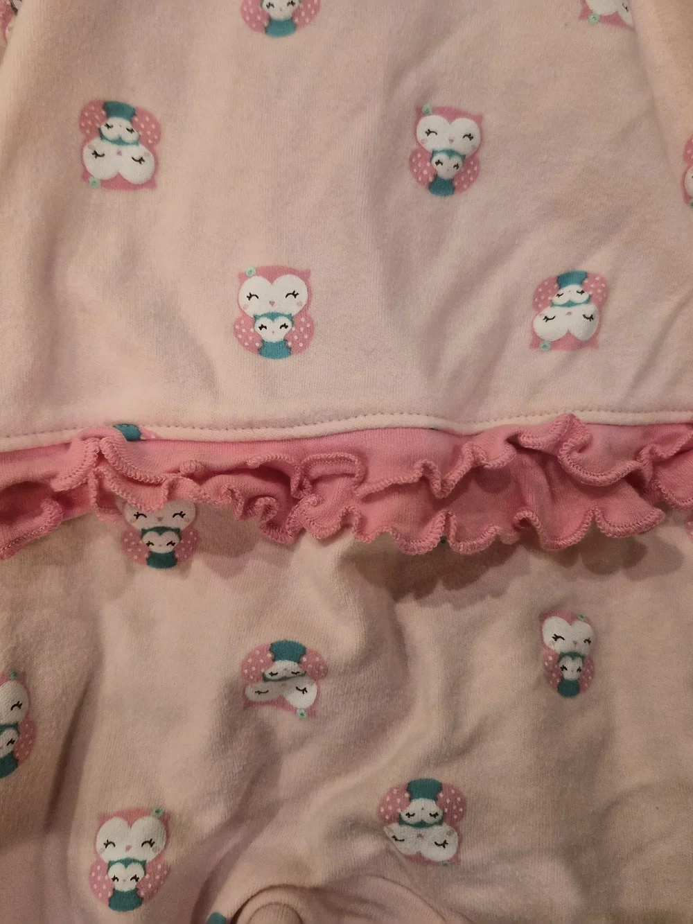 Girls Pink Owl-Print Baby One-Piece Footed Pajamas 3-6 Months